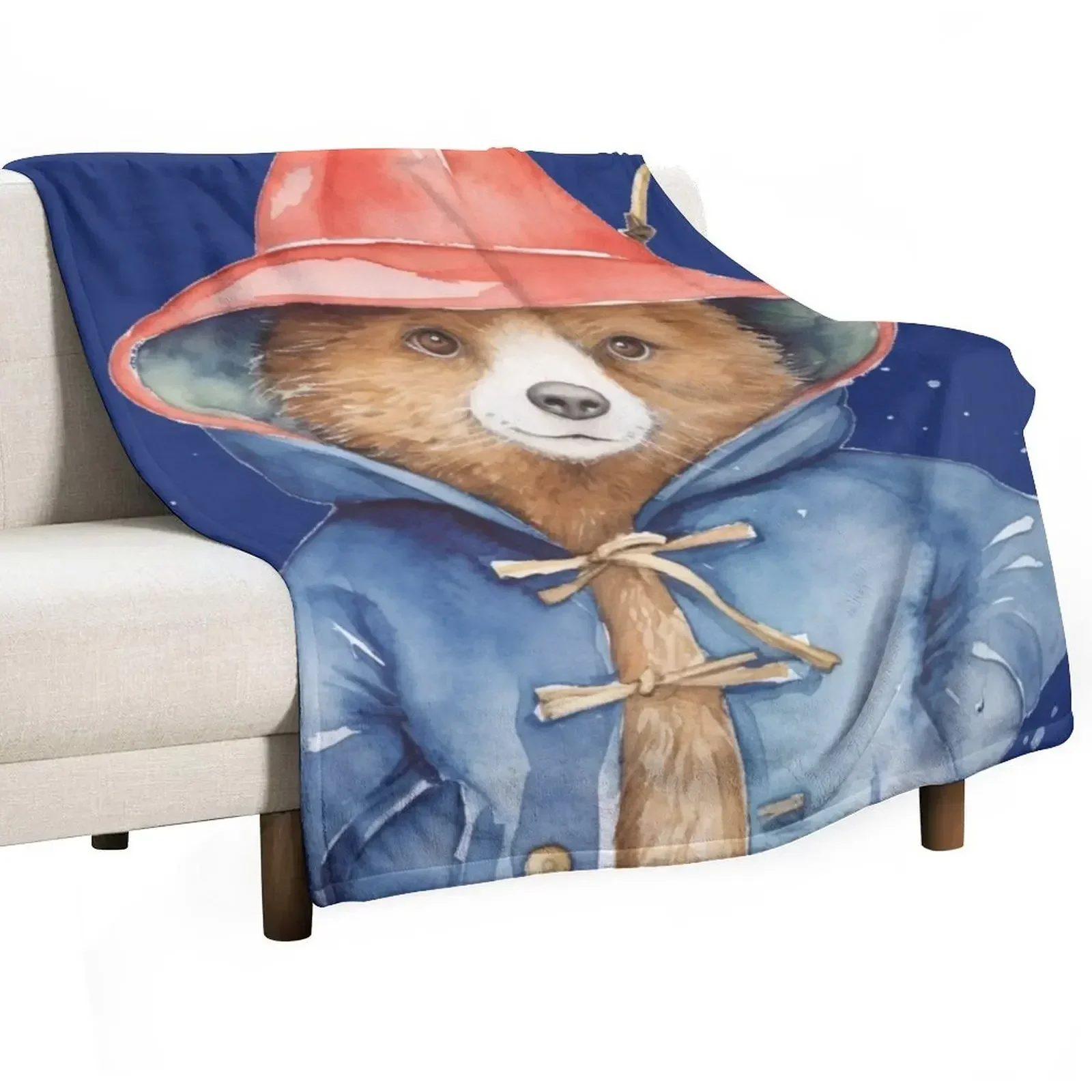 Paddington Bear Watercolour Illustration Throw Blanket Personalized Gift Summer Beddings Shaggy Blankets