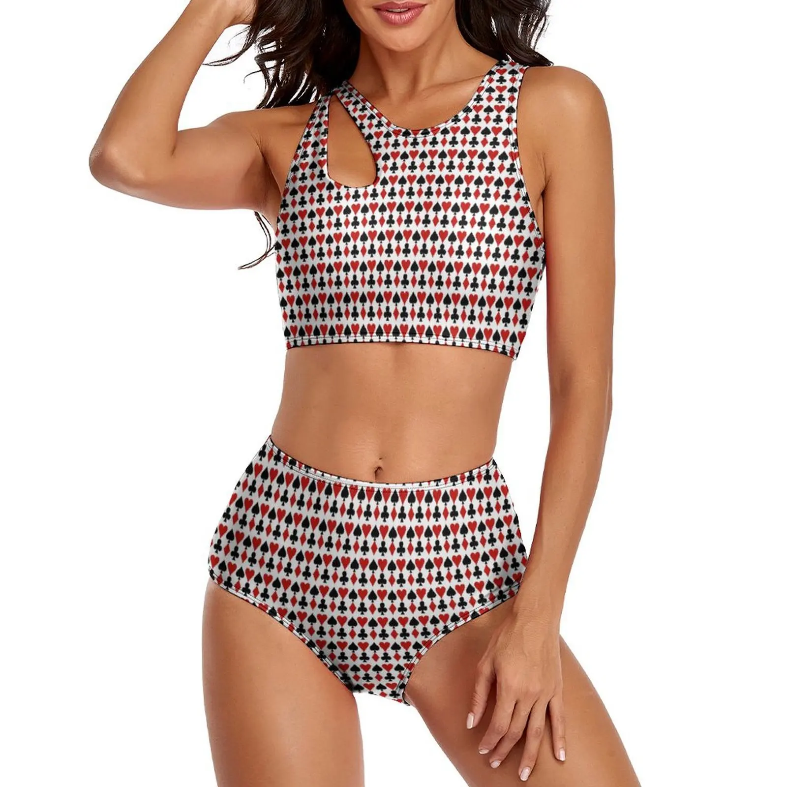

Red Hear Print Bikini Swimsuit Sexy Playing Cards Suit Symbols High Waist Bikini Set Two-Piece Swimwear Push Up Feminine Bikinis