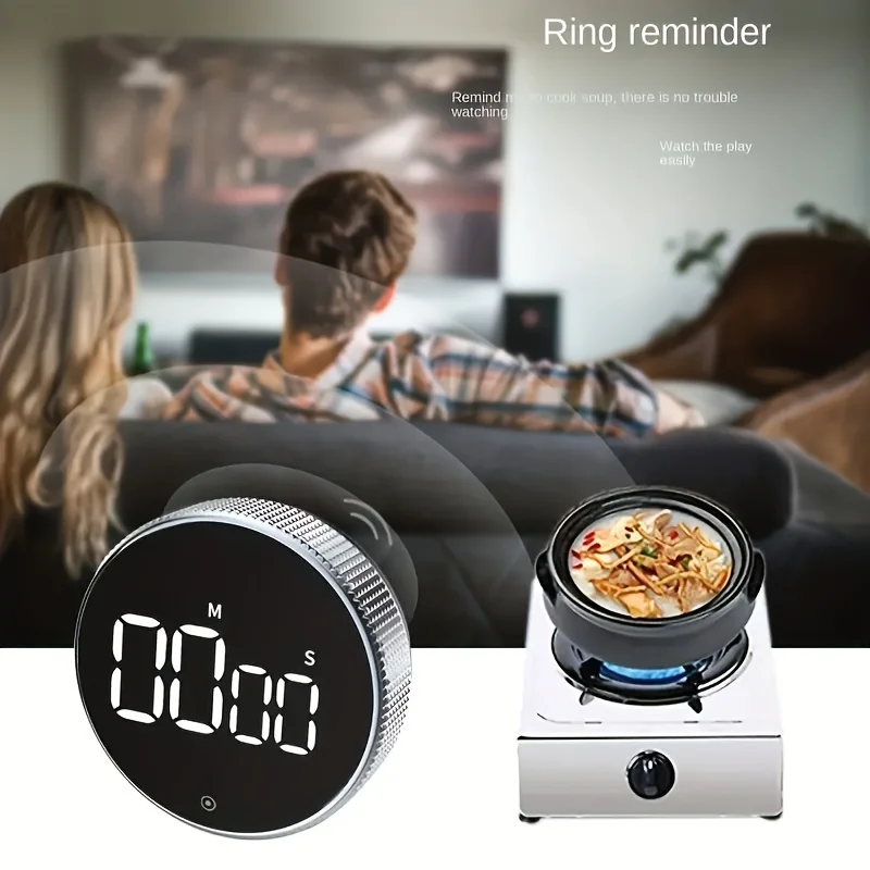 

1pc Trendy Round Kitchen Timer - Spinning Time Organizer for Cooking, Featuring LED Light Function, Ideal for Baking, Sports