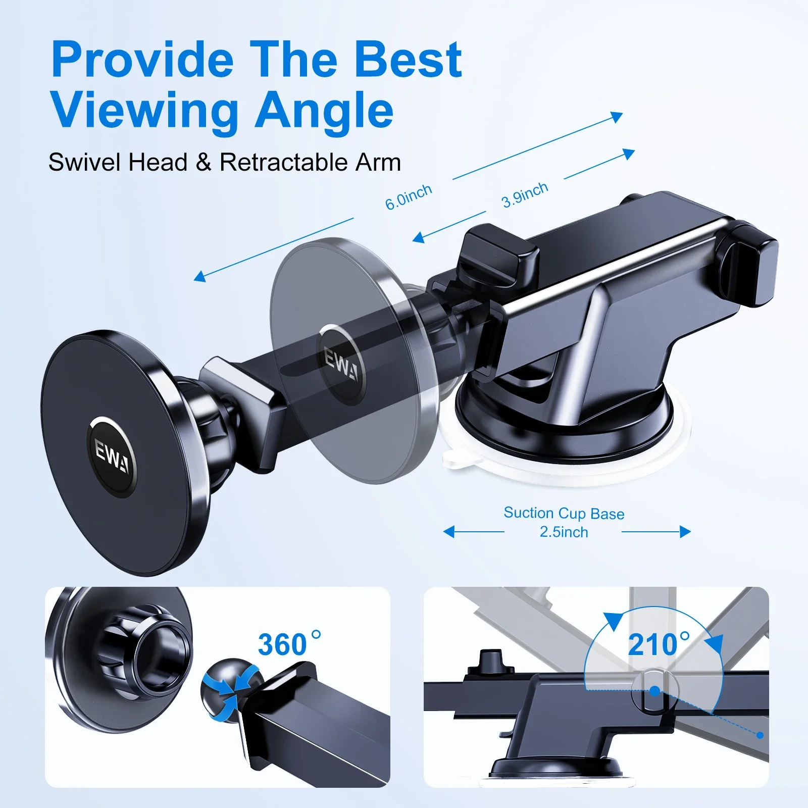 EWA Sucker supporto per telefono da auto telefono magnetico per cruscotto/parabrezza/presa d'aria compatibile con supporto a ventosa MagSafe