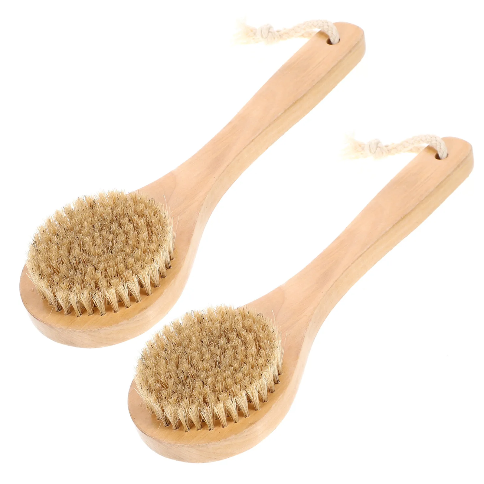 2Pcs Boar Bristle Bath Massage Brushes Light Brown Flexible Shower Scrubbers Body Exfoliating Back Scrubbing Cellulite Massaging