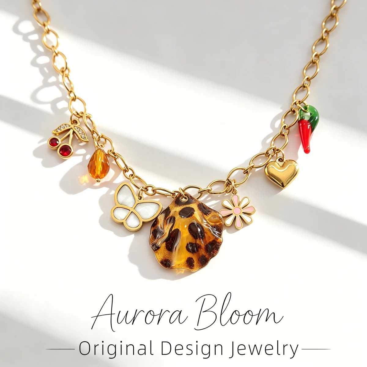 

AURORA Trend Acrylic Irregular Pendant Necklace For Women's Choker Necklaces Vintage Leopard Print Charm Stainless steel Jewelry
