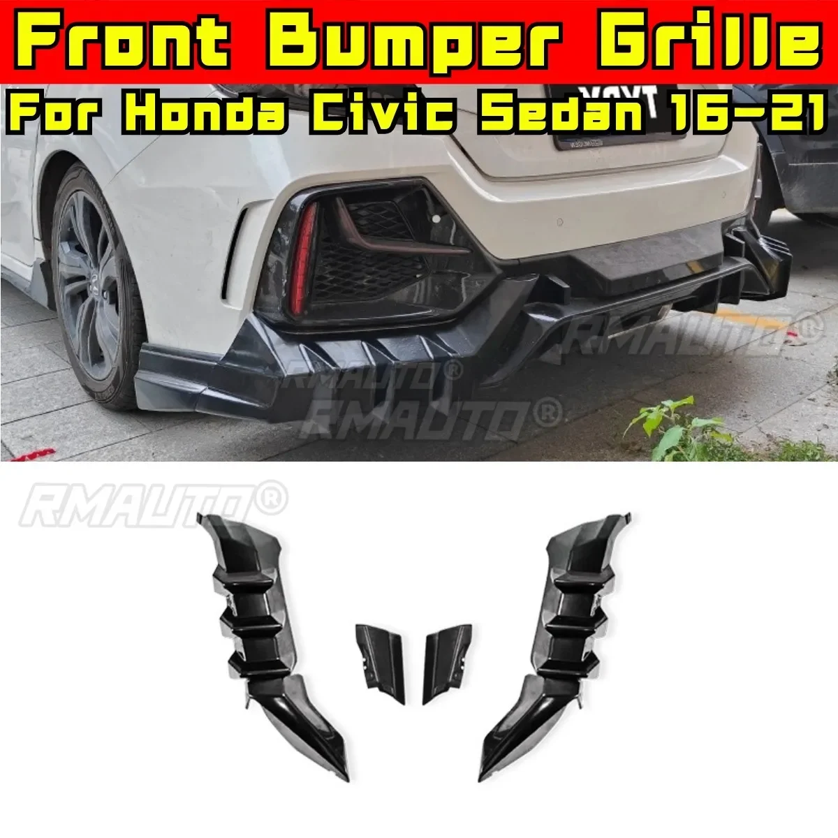 For Civic Car Front Bumper Lip Diffuser Bumper Guard Body Kit For Honda Civic Type R Sedan 2016-2021 Mugen Style Exterior Part