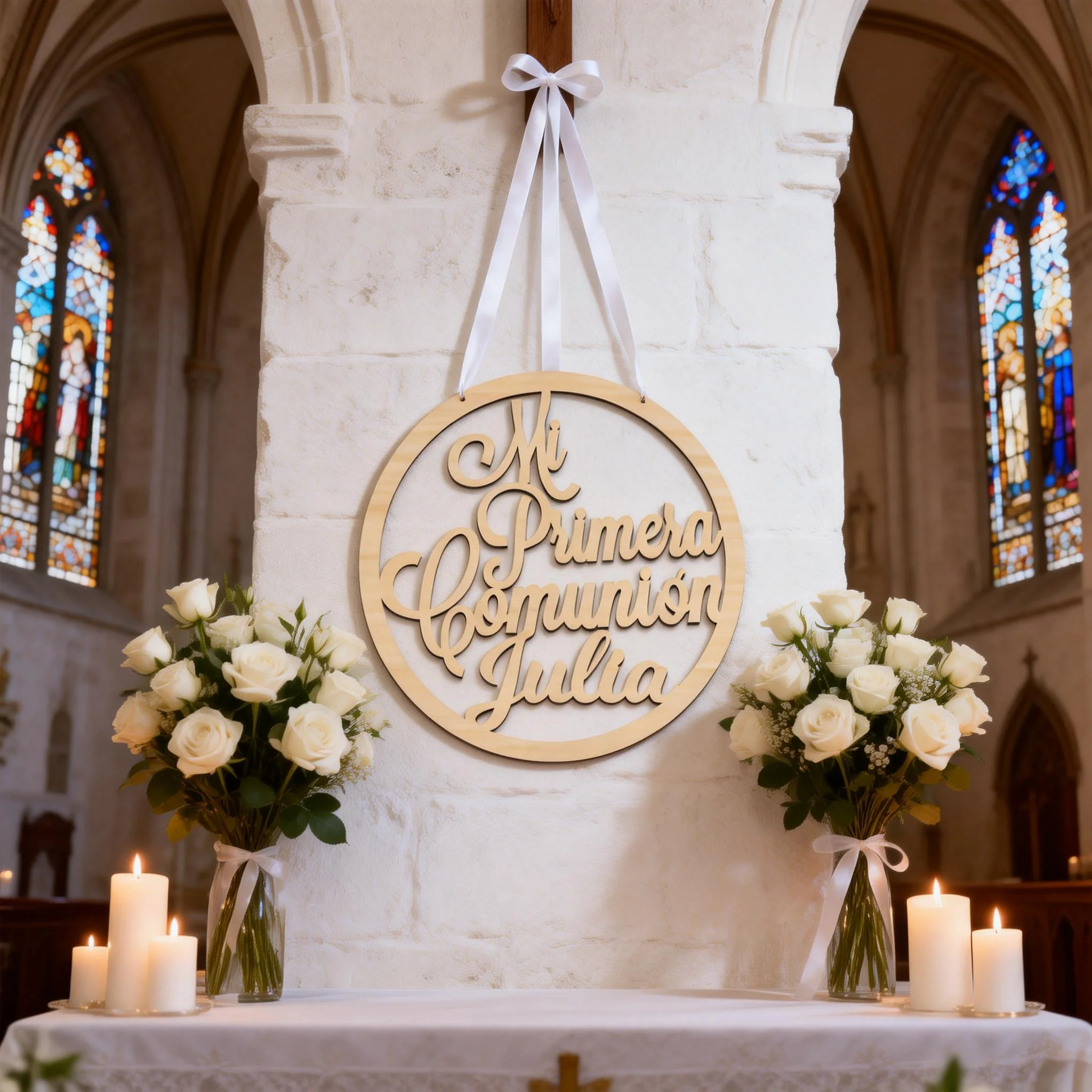 Personalized MY First Communion Wooden Logo, Three Kingdoms Language Wall Decoration