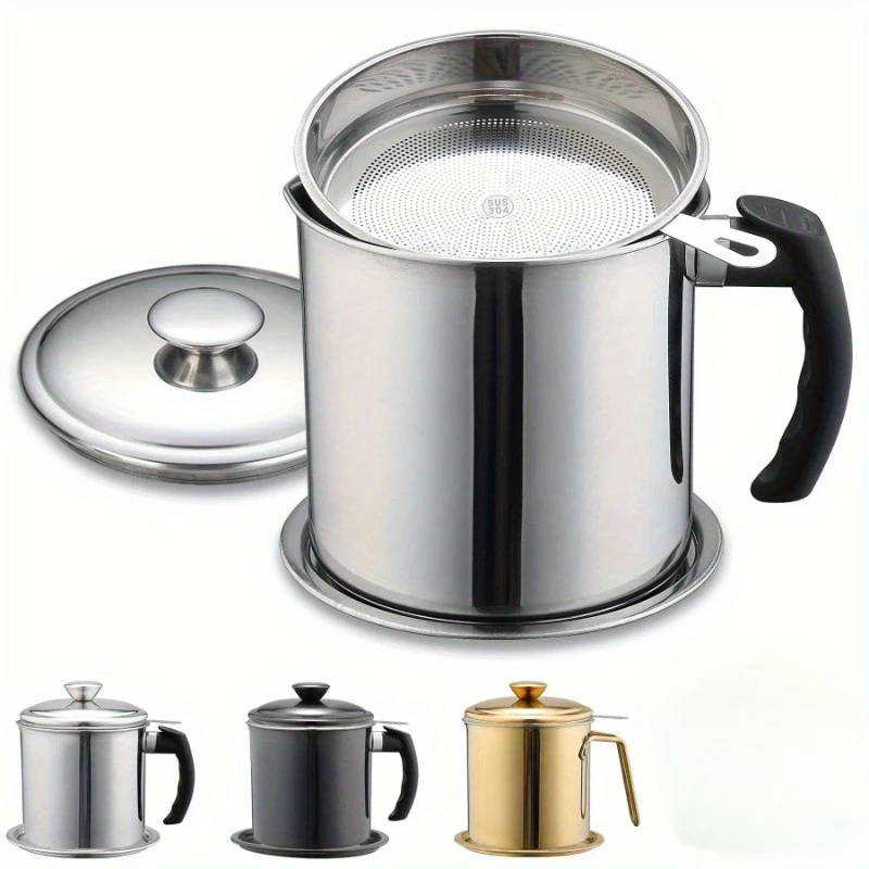 

Bacon grease container with filter, stainless steel oil container for cooking grease storage, gold/black/silver optional