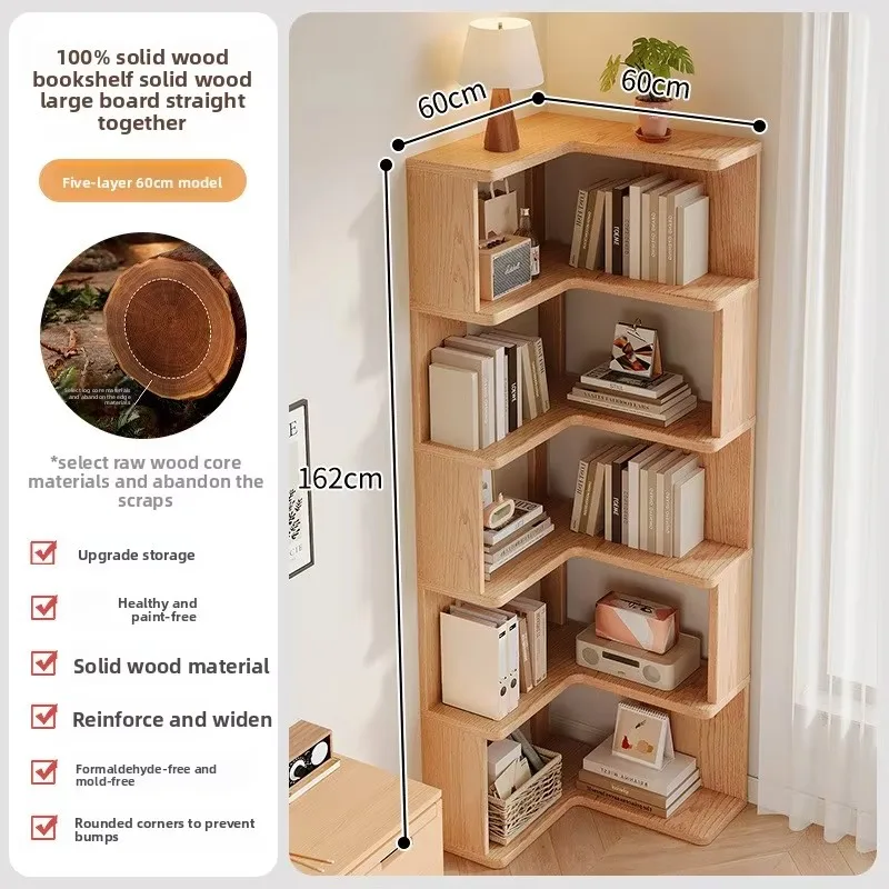 Professional Solid Wood Customized Modern Bookcase with Adjustable Shelves for Home Living Roompromote sales