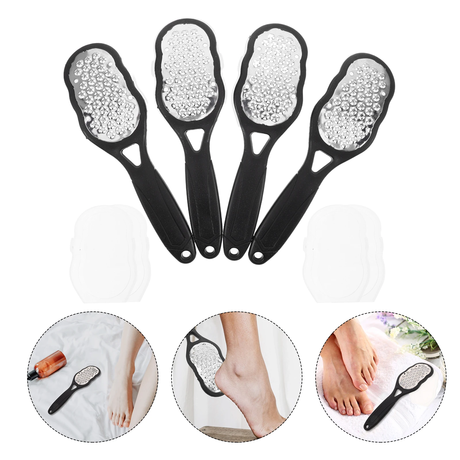 

4pcs Stainless Steel Files Callus Remover Scrubber For Dead Removal Smooth Feet Care Kit Durable Pedicure With Cover Dry Wet Use