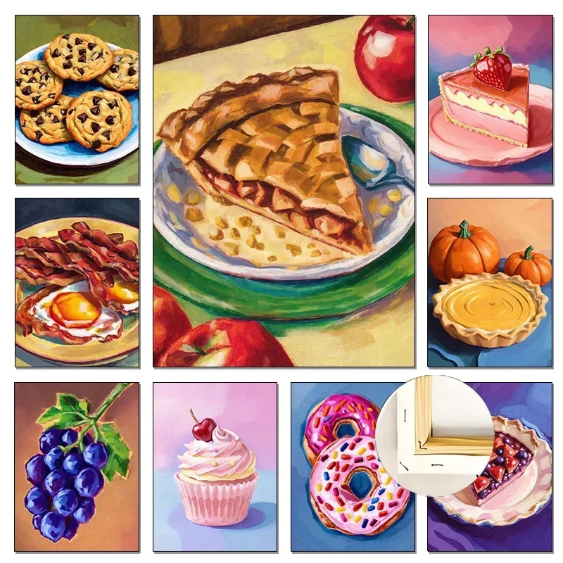 Galletas con virutas de Chocolate, pastel de bayas y calabaza, tarta de queso de fresa, póster impreso, imágenes artísticas de pared, pintura en lienzo, decoración del hogar para habitación