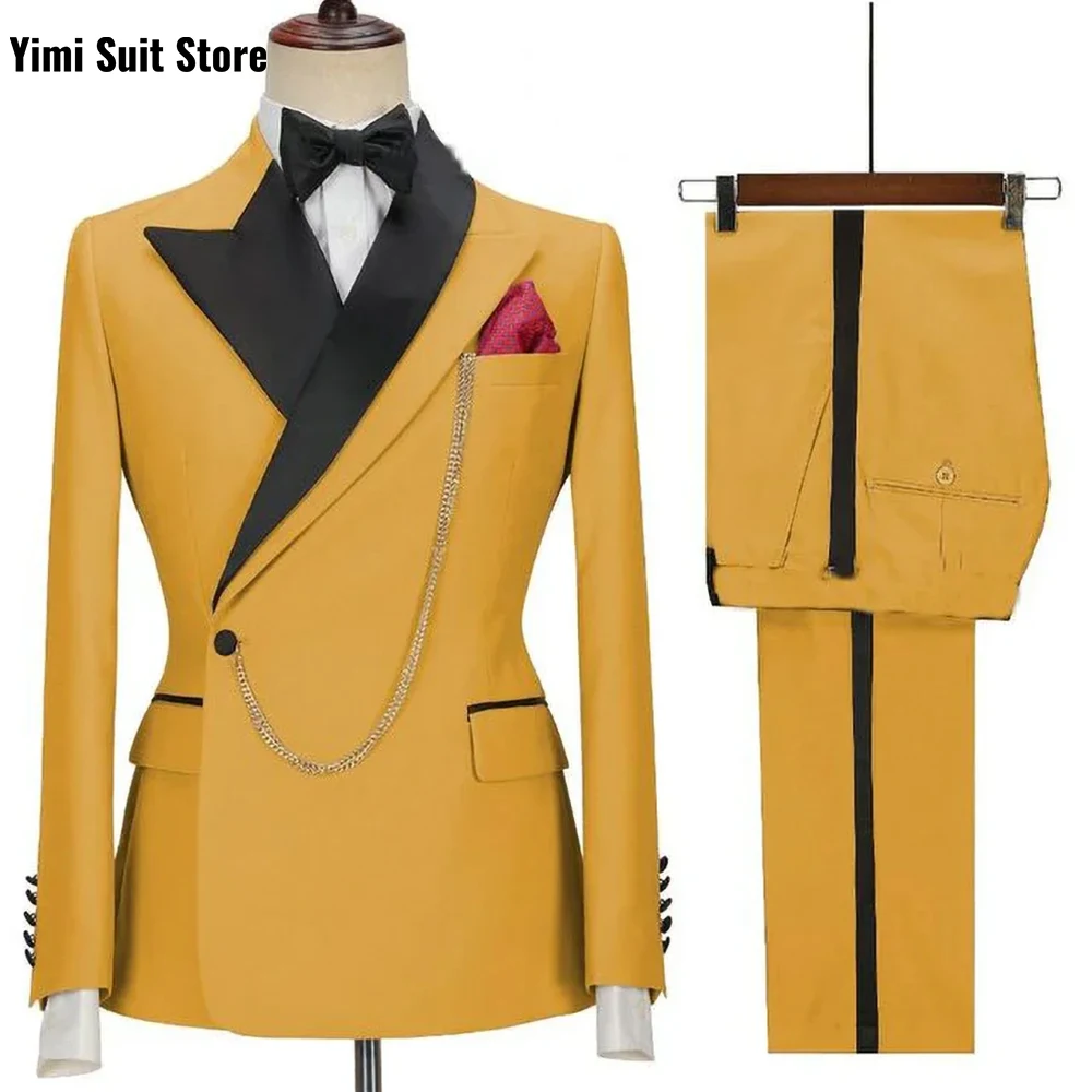 

Business Men's Suit Casual jacket Top lapel Luxury Groomsman Jacket Costume Homme 2 Piece Set Male Party Tuxedos Jacket+Pant