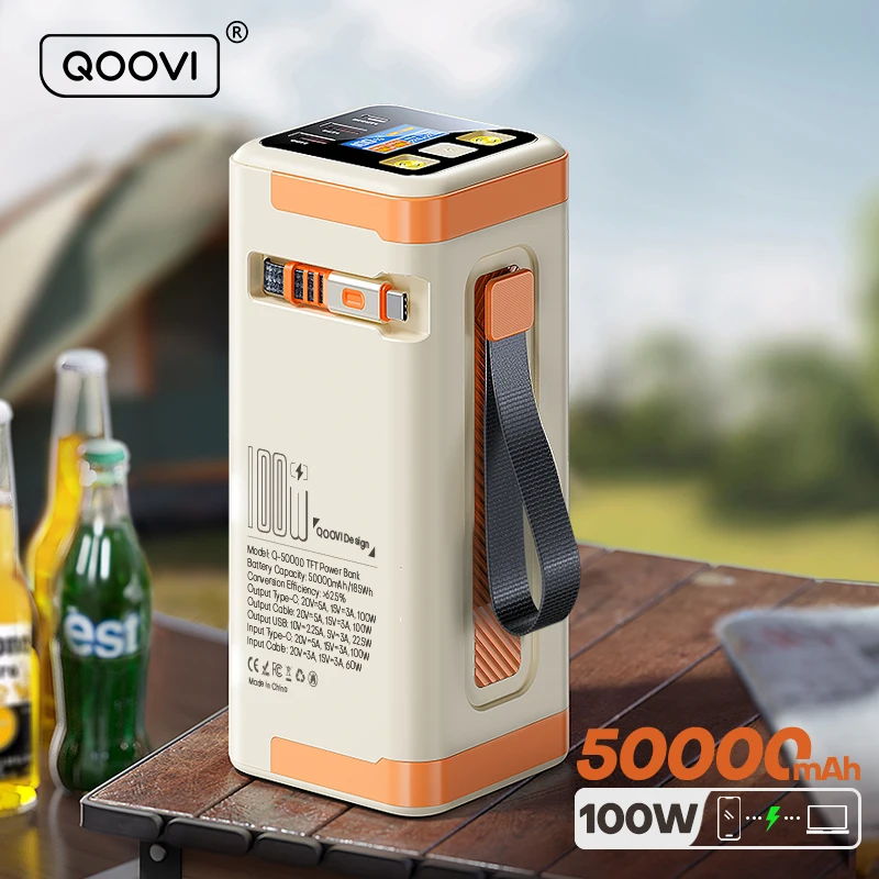 QOOVI Power Bank 50000 мАч PD 100 Вт Быстрая зарядка Портативная электростанция большой емкости аккумулятора для iPhone Macbook Samsung Xiaomi