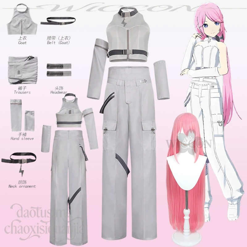 

Аниме-игровой проект Sekai perfilレ.] Костюм Лука Косплей Идол Белая униформа Укороченный топ без рукавов Y2K Модные брюки Парики Рождество