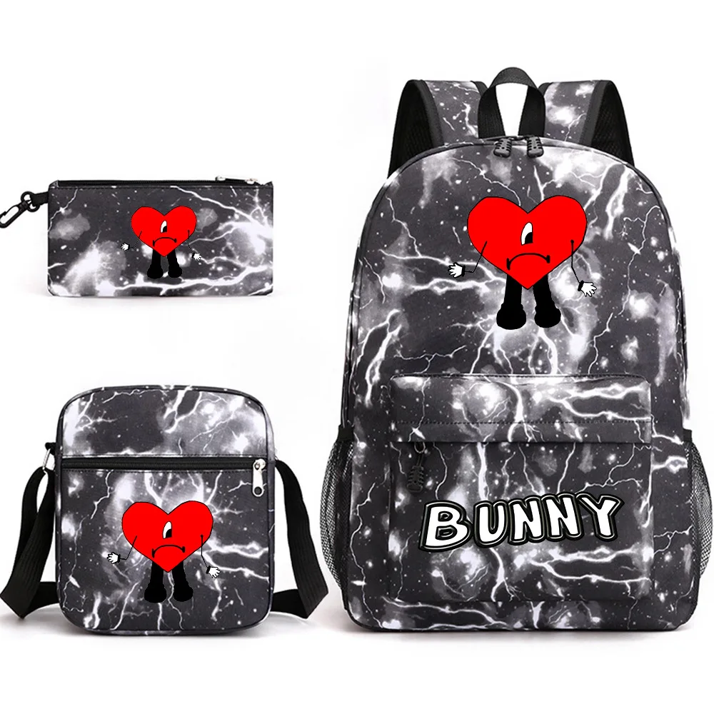 Harajuku Creative Classic bad Bunny Print 3pcs/Set pupil School Bags Laptop Daypack Backpack Inclined shoulder bag Pencil Case