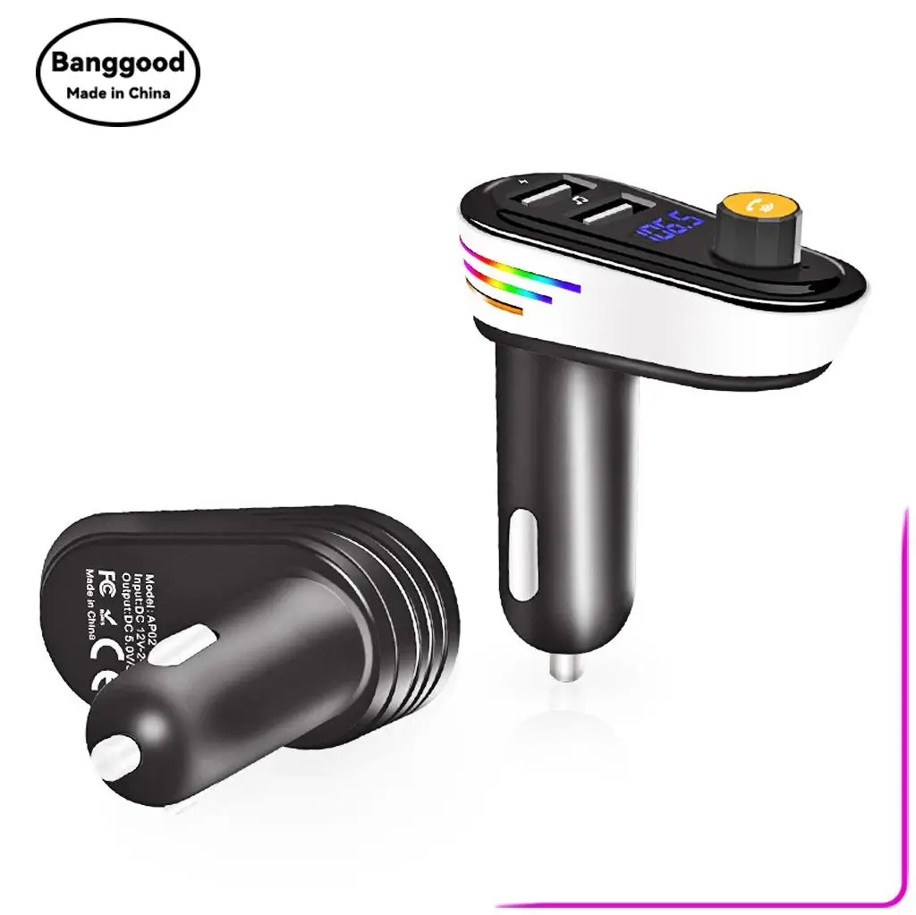 

New Colorful Ambient Light Upgraded AP02 Car Bluetooth MP3 Hands-Free Call 3A Charger FM Transmitter