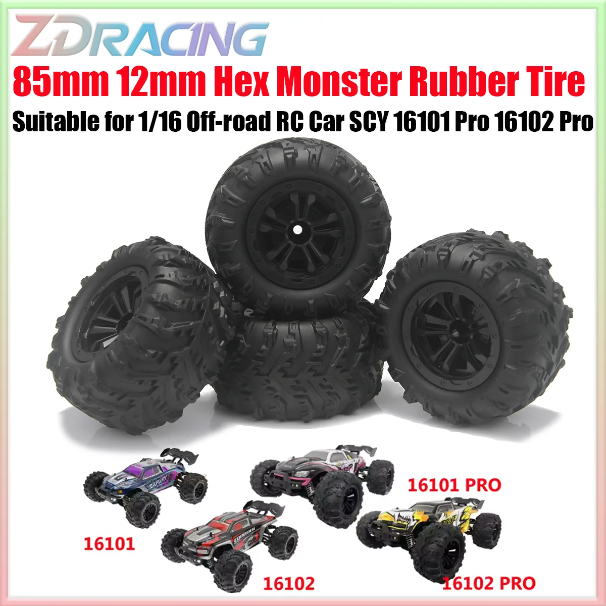 Image of 4PCS 85mm 12mm Hex Monster Truck Rad Gummi Reifen für SCY 16101 Pro 16102 Pro WLTOYS 144001 144010 1/16 Off-Road RC CarParts