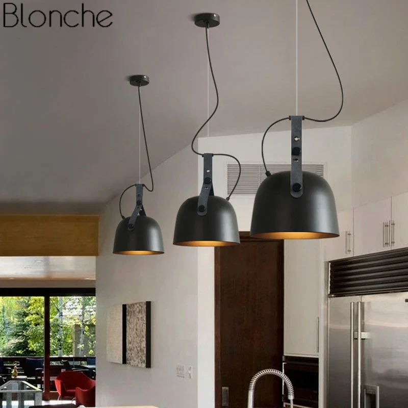 Industrial Vintage Pendant Lights Leather Belt E27 Led Hanging Lamp Home Decor Dining Room Kitchen Lighting Fixtures Luminaire