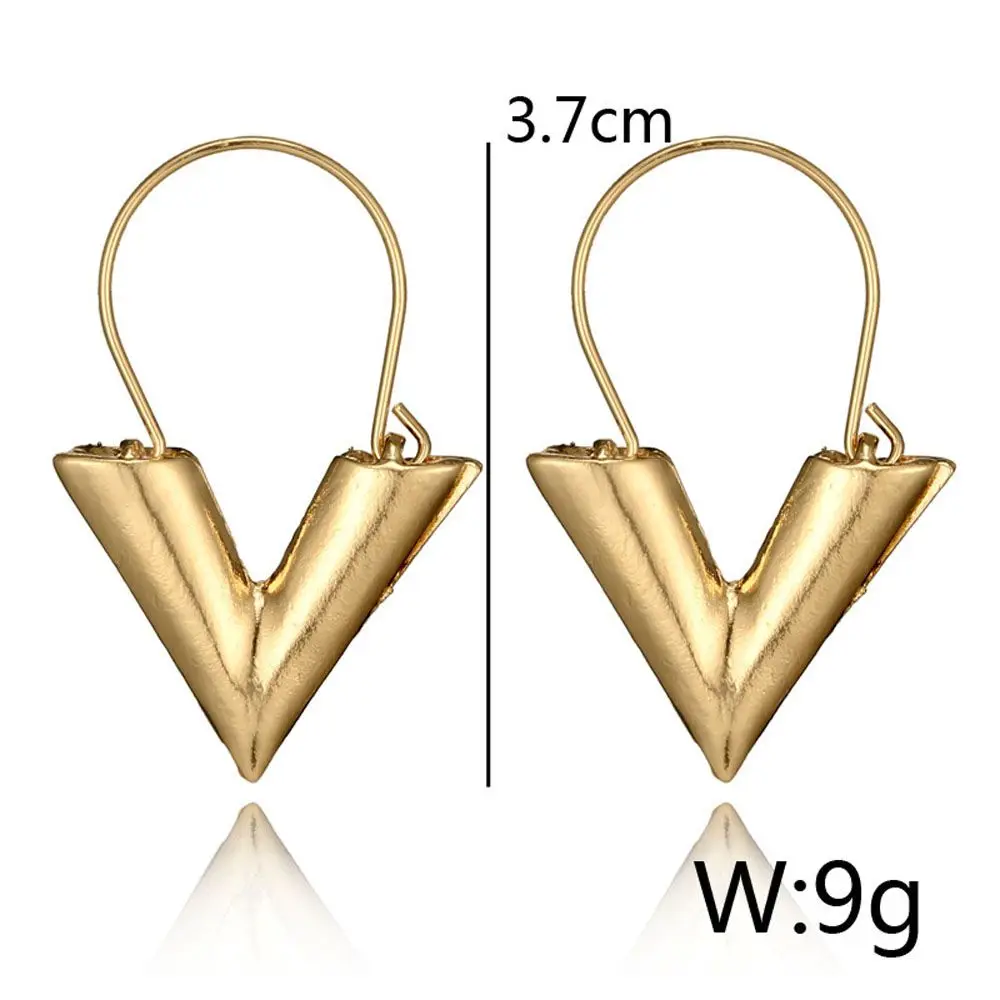 1 Pair Simple Vintage Dangle Earring Metal Texture Letter V Hoop Earrings Fashion Jewelry