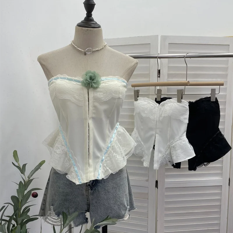 

Lace Splice Crop Top Backless Sleeveless Women's Vest Ultra Thin Summer Fashion Breathable Comfortable Underwear 2859