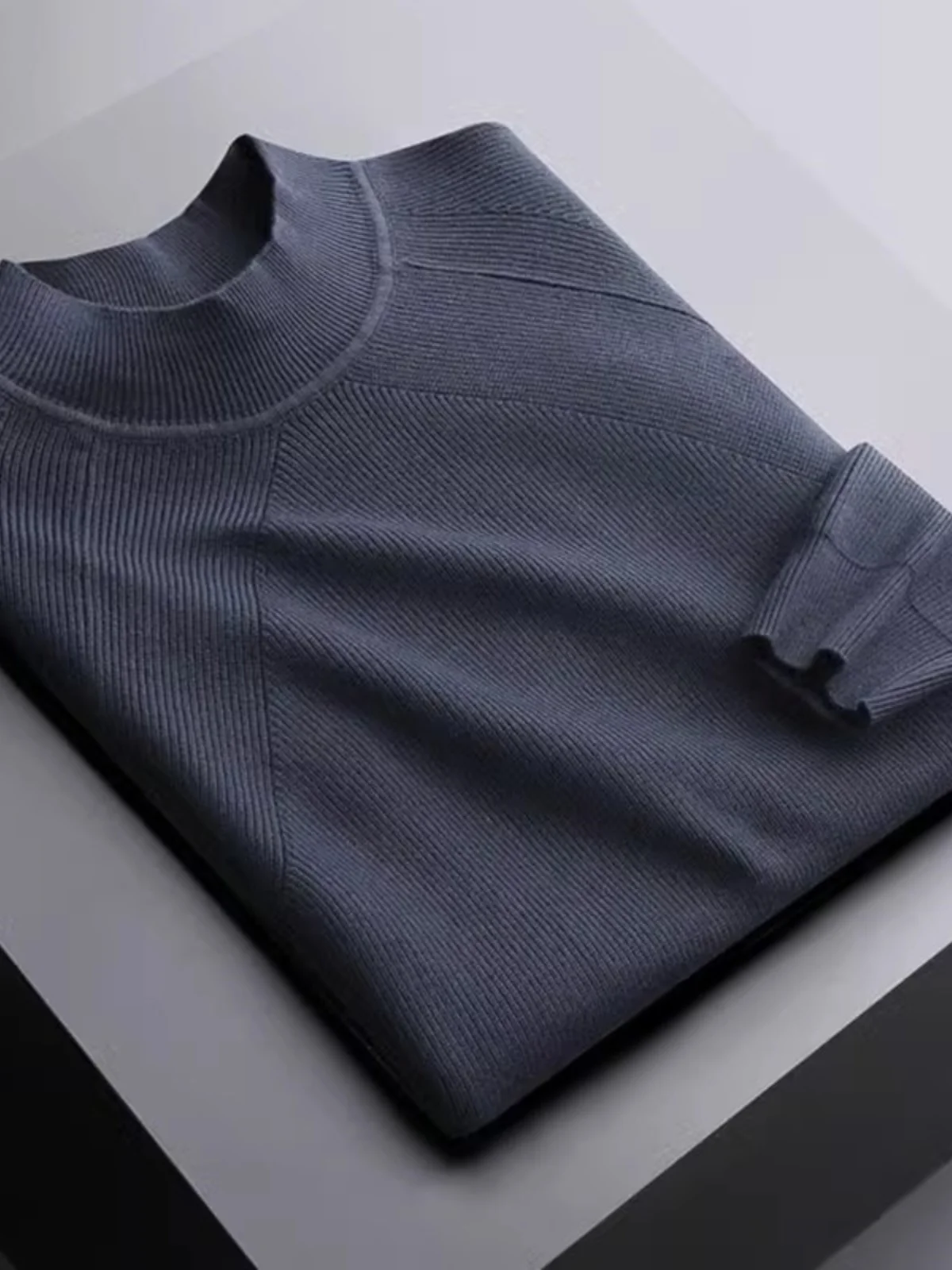 

Модный мужской вязаный свитер с высоким воротником, приталенный, теплый, с длинным рукавом, в корейском стиле, из чистой шерсти, для зимы