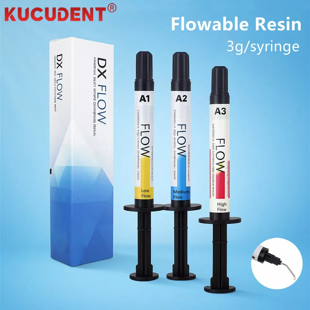 

3g/Syringe Flowable Composite Resin A2 A3 Dental DENTEX Delivery Tip Light Curing Crown Restoration Filling Material Medium Flow
