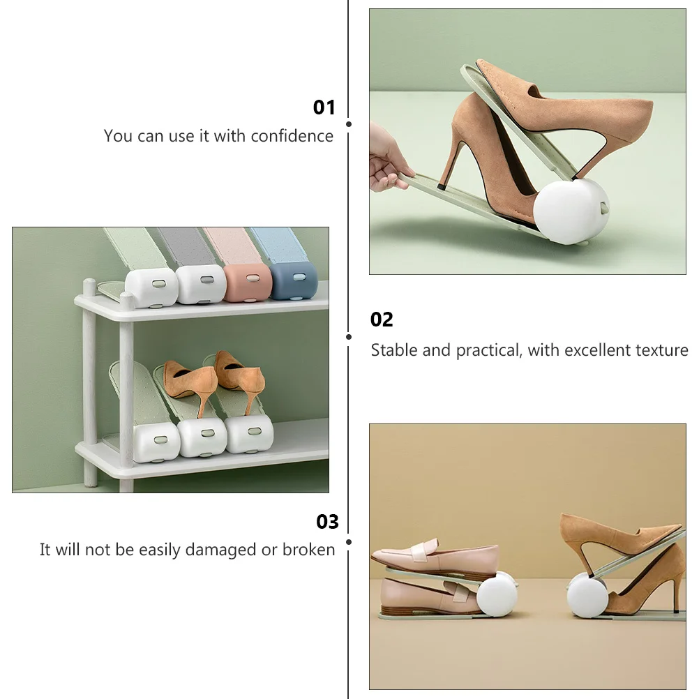 

4Pcs Shoes Organizer Double Layer Design Smooth Polish Comfortable Hand Feel Practical Holder Shoes Rack Footwear Storage Rack