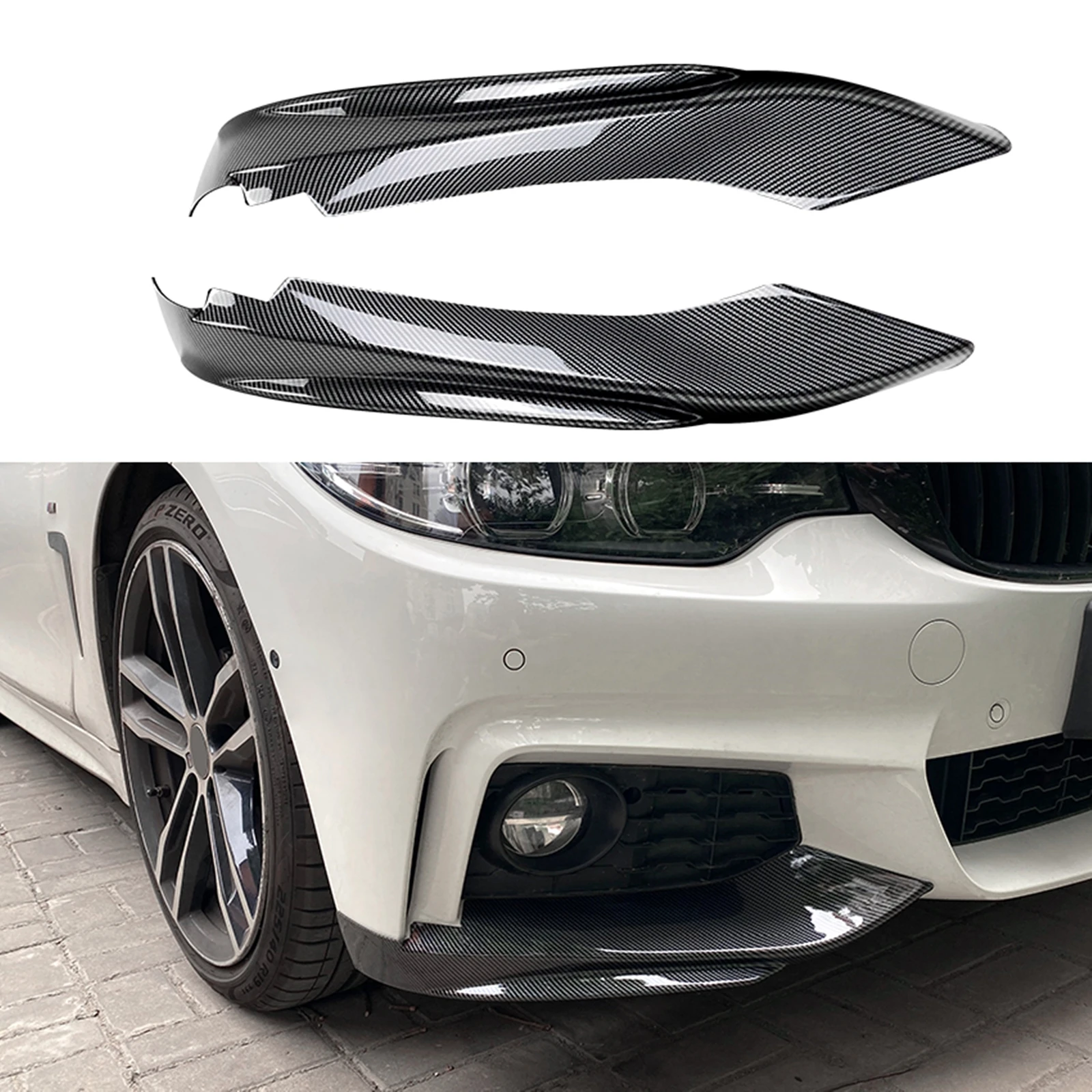 

Front Bumper Side Spoiler Cover For BMW 4 Series F32 F33 F36 M-Tech Sport Carbon Fiber Look/Gloss Black Car Lower Splitter Lip