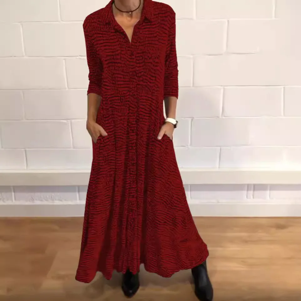 2025 Formele Jurken Herbst Winter Lange ärmeln Gedruckt V-ausschnitt Kleid frauen Mode Lässig Neue Büro Pendeln Alle-spiel Kleid