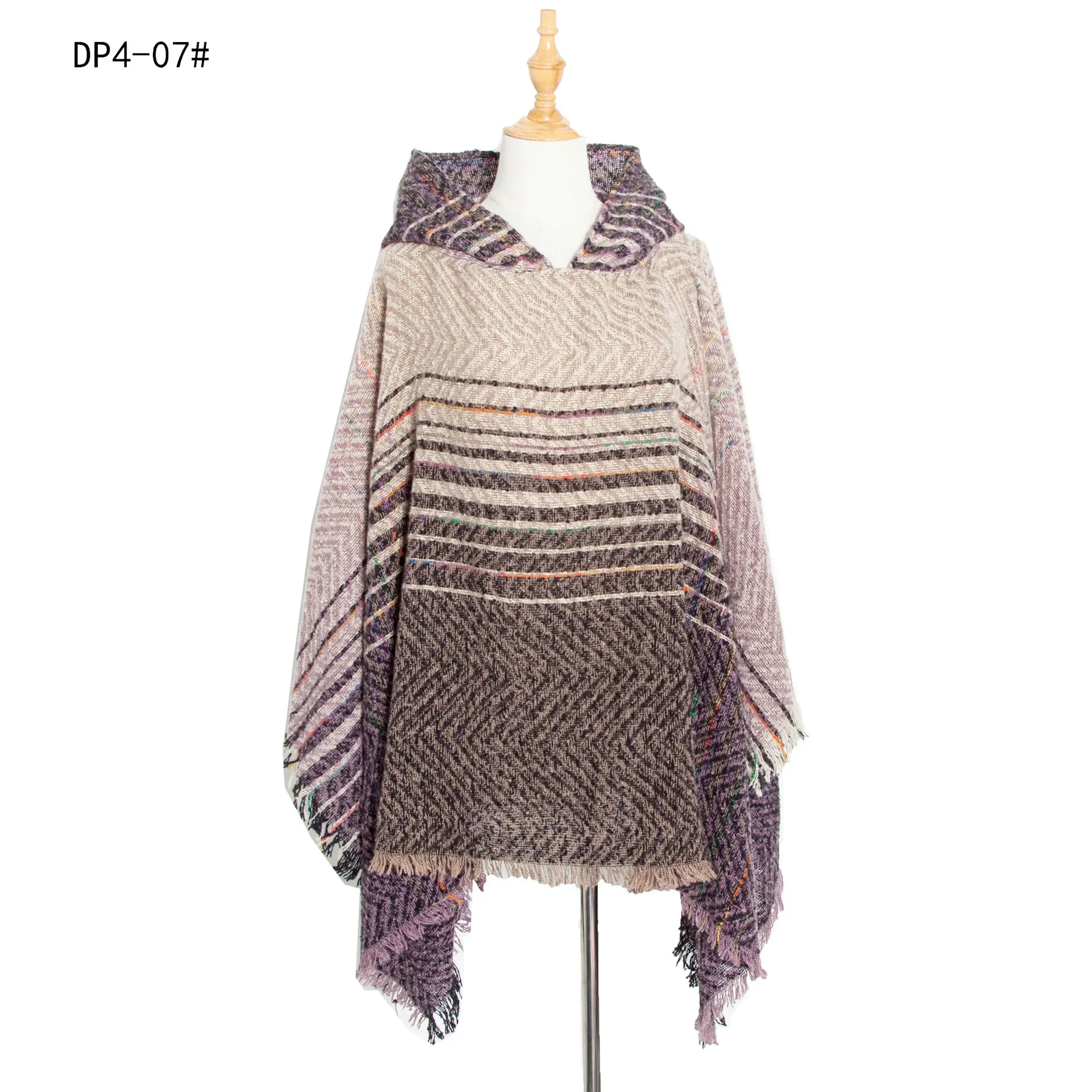 Spring Autumn New Polyester Spiked Herringbone Gradual Change Cape Women's Pullover Poncho Lady Capes Purple Cloaks