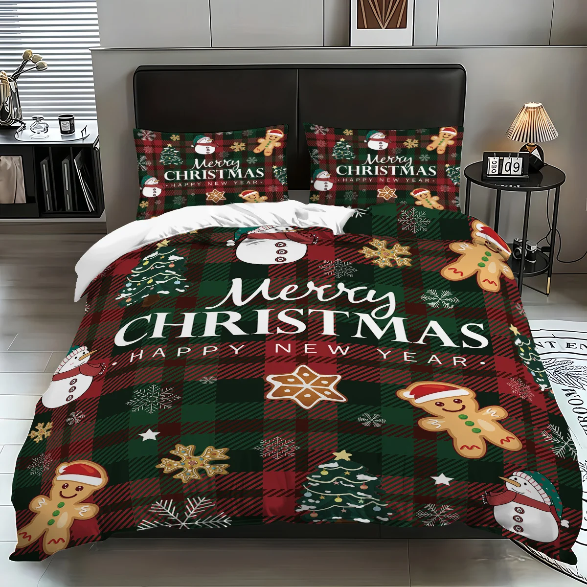 christmas-themed-duvet-cover-set-with-red-and-black-plaid-cartoon-gingerbread-man-print-includes-2-pillowcases-and-1-duvet-cover-without-duvet-insert-new-year-themed-classic-christmas-scottish-bedding