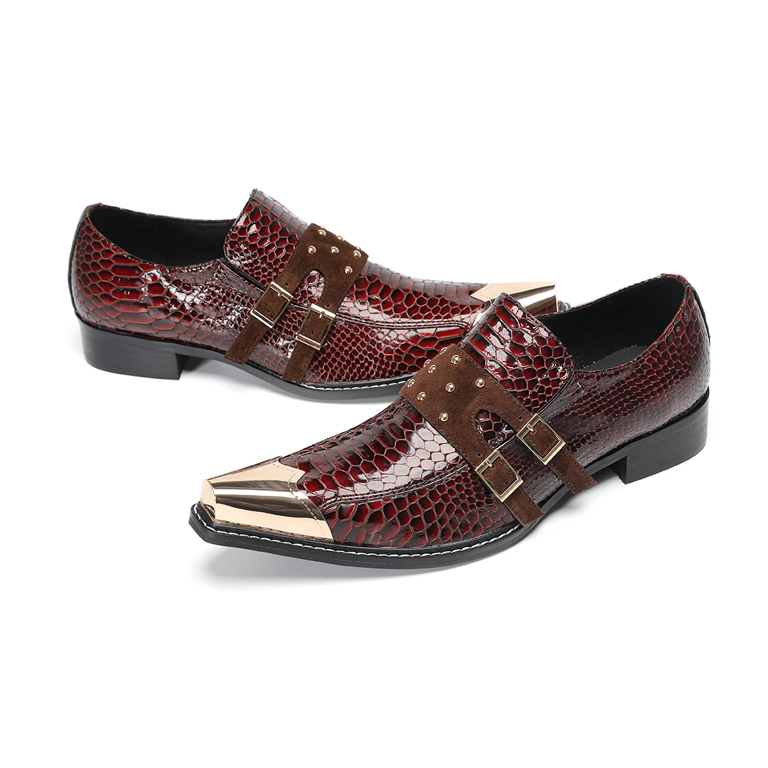 

Designer Rivets Men Real Leather Business Shoes Big Size Pointed Toe Wedding Party Brogue Shoes Male Footwear Formal Dress Shoes