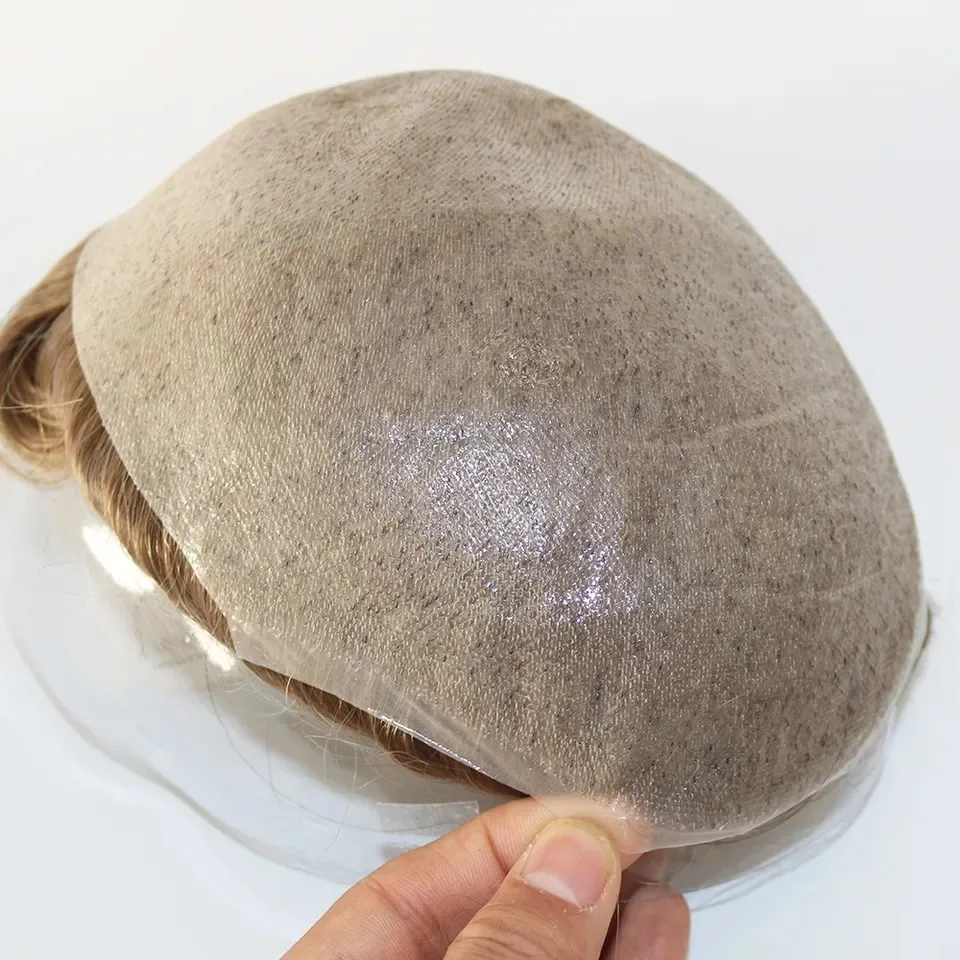 7*10 Ultra-thin PU Poly Base  Skin Base 100% Density Brown Men's Human Hair Durable Men's Wig Capillary Prosthesis System