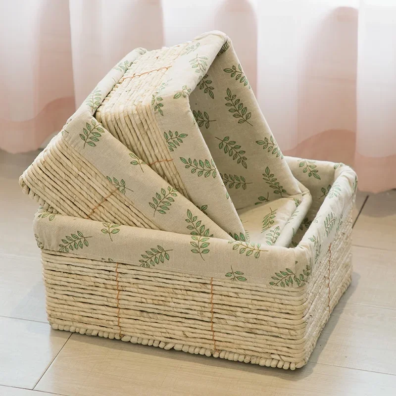 Rattan Straw Clothing Finishing Basket Basket Woven Household Storage Box