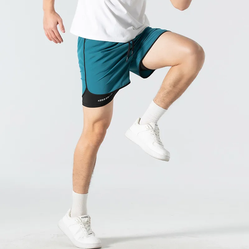 UETEEY-pantalones cortos 2 en 1 para hombre, Shorts deportivos para gimnasio, correr, entrenamiento, bolsillo oculto, secado rápido, ciclismo, trotar