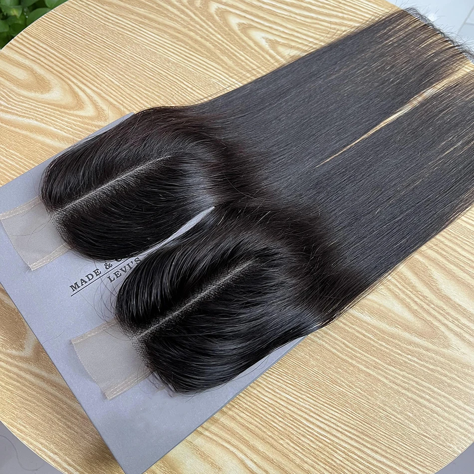 Reto 2x6 fechamento renda transparente renda suíça parte média preplucked nós descorados cor natural 100% cabelo humano para mulher