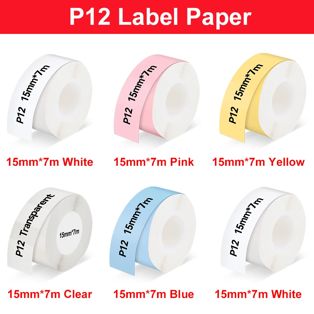 Multicolor P12 Label Paper Suit for P12 Thermal Label Printer Marklife P12 Label Maker P12 Self-adhseive Label Printer Sticker