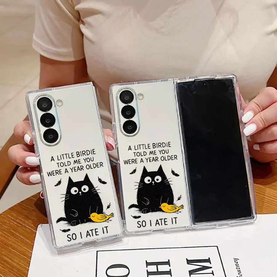 Case for Samsung Galaxy Z Fold 8 Ultra ZFold3 ZFold6 ZFold7 ZFold5 ZFold4 Z Fold 7 6 5 4 3 Phone Cover Birthday Cat With Bird