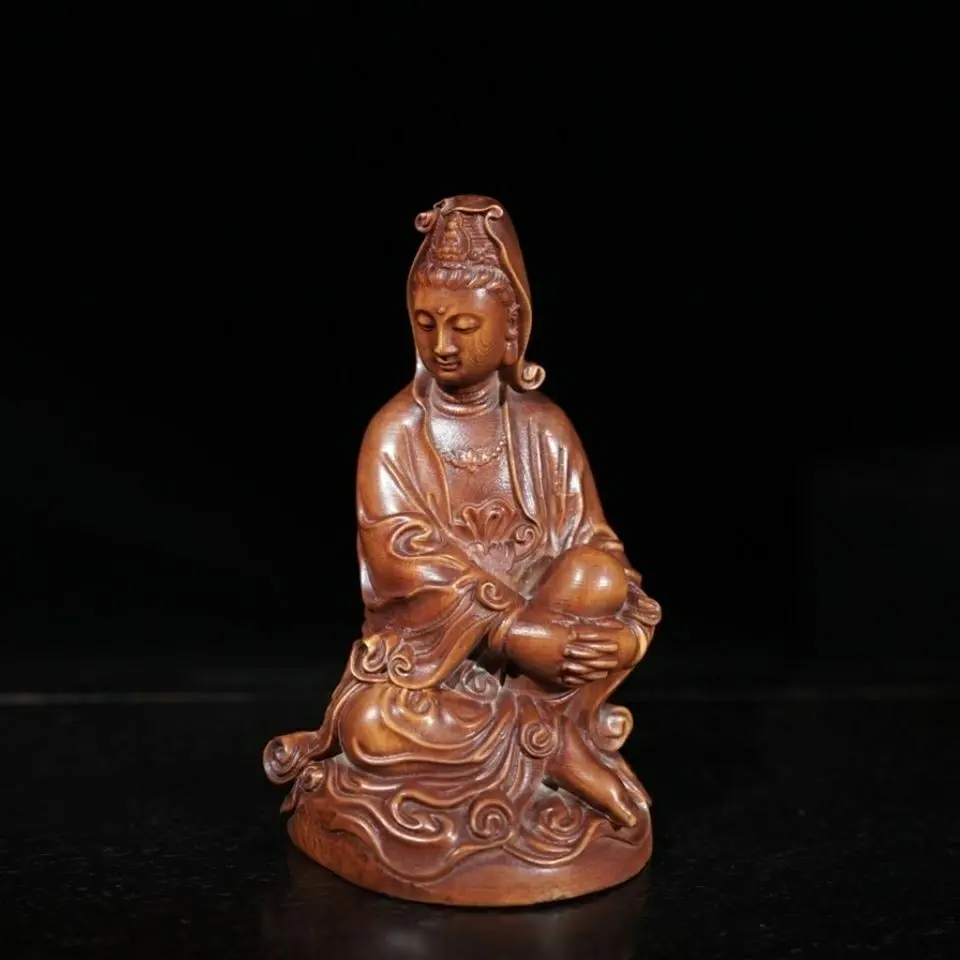 Hand Carved Wood Contemplative meditation guanyin Statue Figurine Desktop Ornaments Home Decoration Crafts Tea Pet Decor