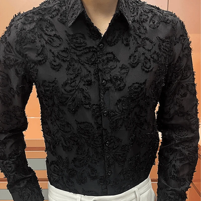 Splicing Shirts Men Long Sleeve Ropa Hombre Casual Paisley Shirt Sexy Chemise Homme Social Party Tuxedo Nightclub Shirt Men