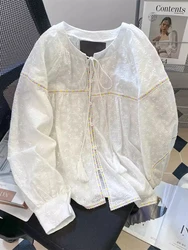 Chemisier en mousseline de soie à manches longues pour femmes, chemise de printemps pour femmes, chemisier maxi, décontracté, élégant, vintage, surdimensionné, blanc, été