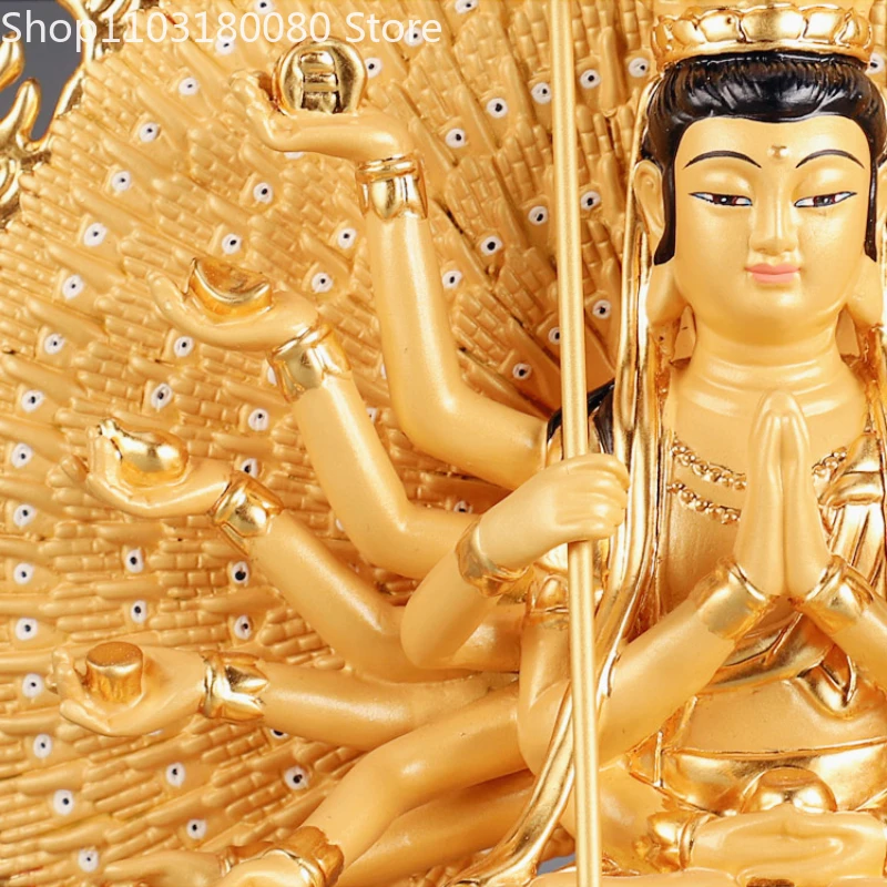 تمثال كوان يين المذهب بالنحاس بألف يد، منحوتة أفالوكيتسفارا قوانيين المسلحة بألف عيون، 31 سم، 26 سم