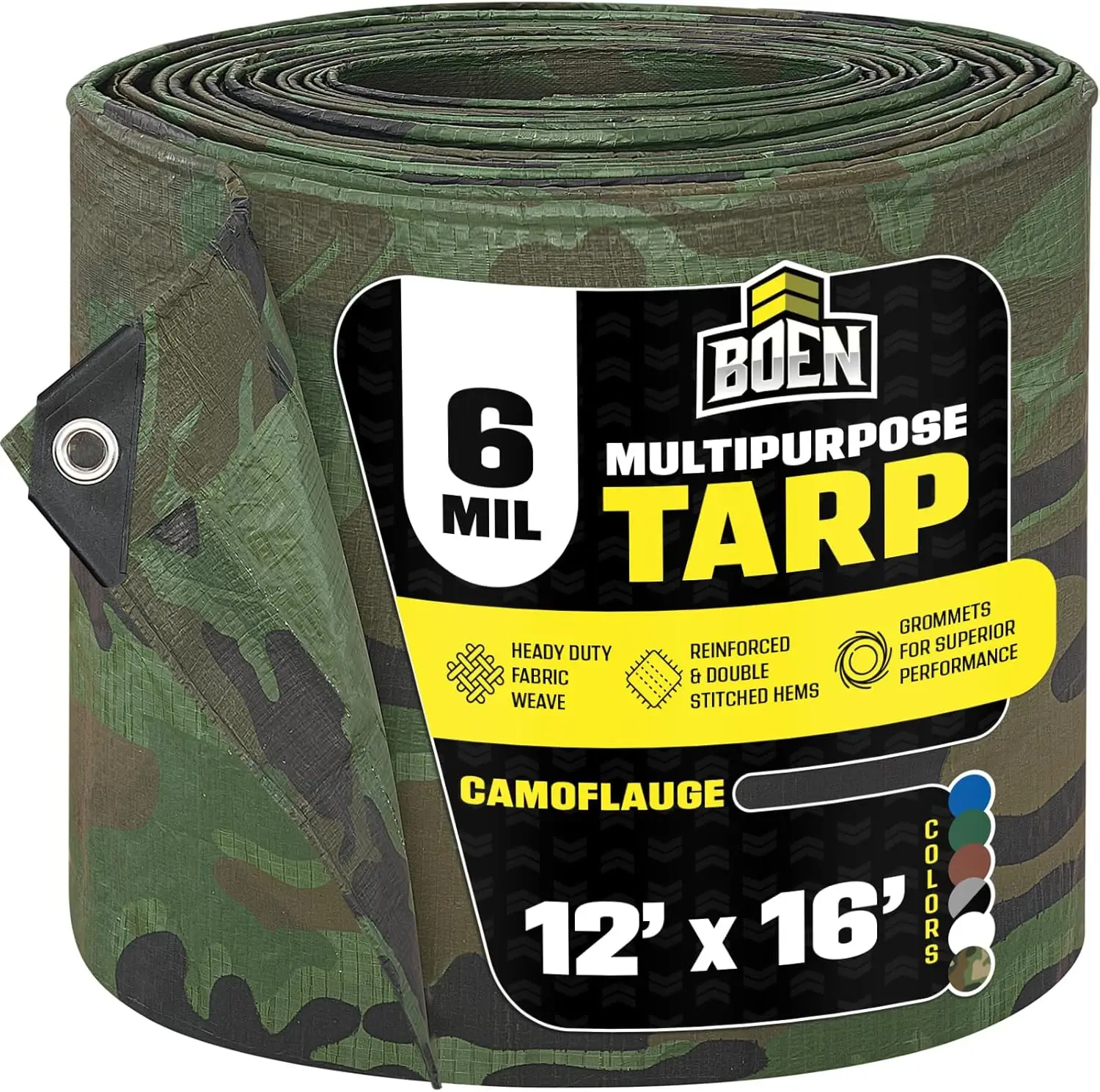 

Large Waterproof Camo Tarp 12x16ft, 6 Mil Thick Rip-Proof UV Resistant for Canopy Tent Boat RV Pool Cover