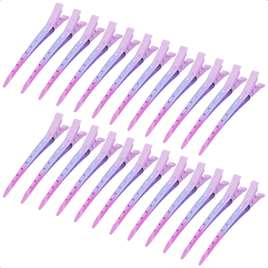 

24 Packs Duck Bill Clips 3.35 Inches Rustproof Metal Alligator Curl Clips with Holes for Hair Styling Hair Coloring Gradient Pi