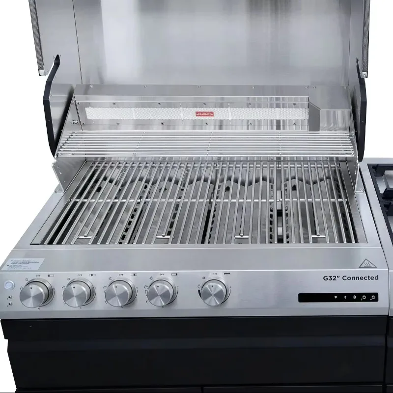 4-Burner Stainless Steel Gas Grill High-End Black Edition Cast Stone Folding Trolley Electronic Ignition Modern Premium