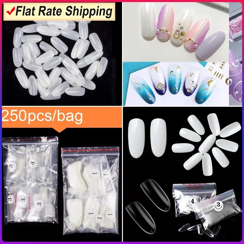 

250 Pieces Same Size Oval Shape False Nail Tips For Drawing Nail Art Tips Design Prastic Acrylic Full Nails Size 0 1 2 3 4 5 6