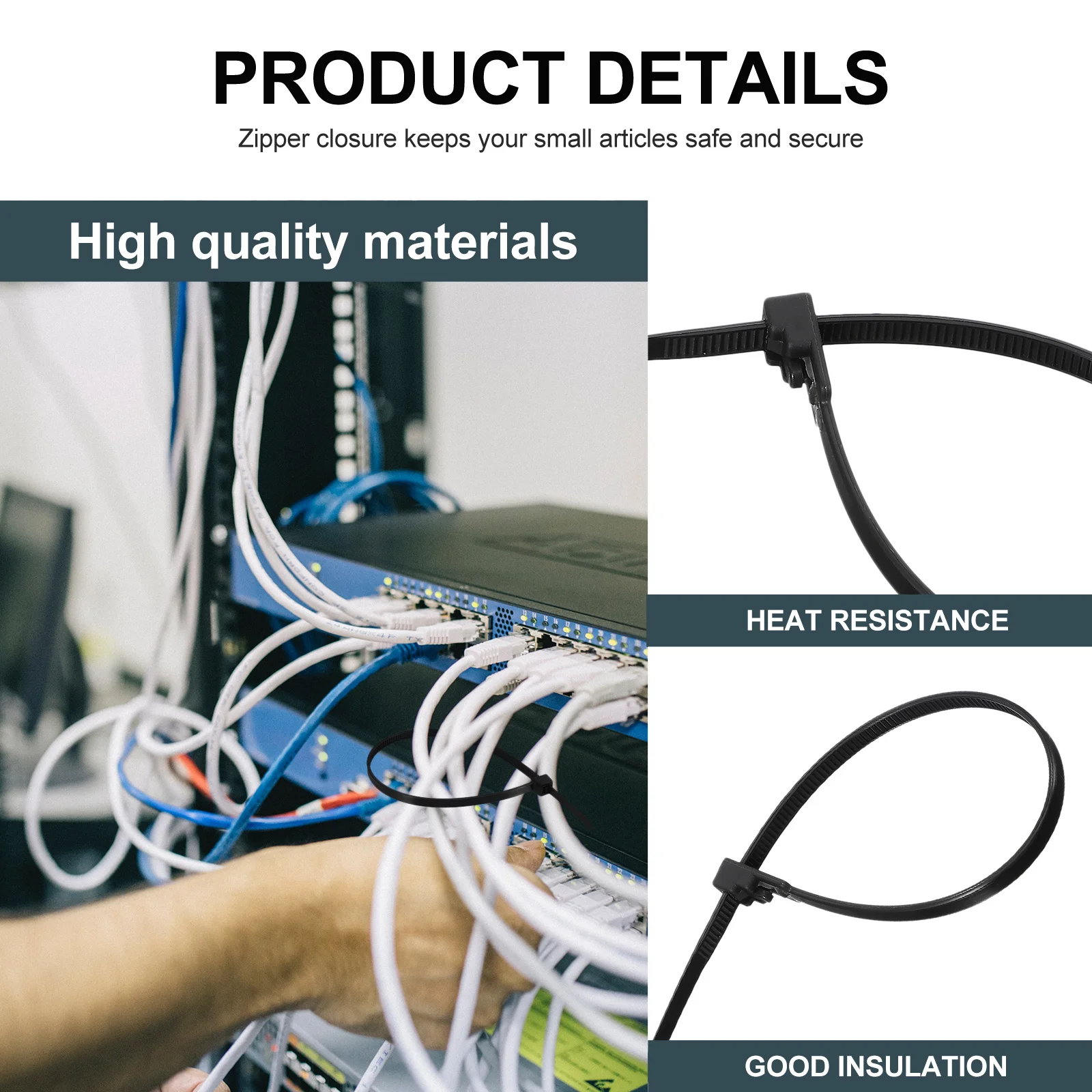 100 قطعة من أربطة كابلات النايلون ذاتية القفل بسحاب ربطات كابل مرنة متينة لإدارة الأسلاك للاستخدام الداخلي والخارجي #5