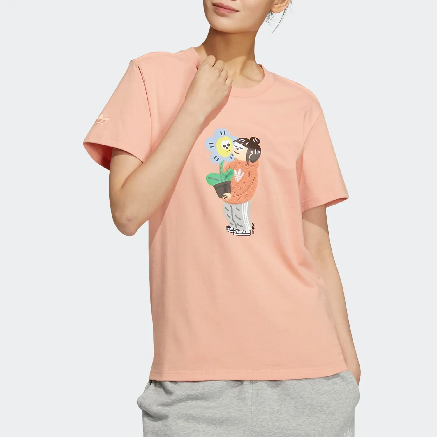 

Adidas Authentic Trefoil Women's Breathable Loose Cartoon Fashion Short Sleeve HR3472