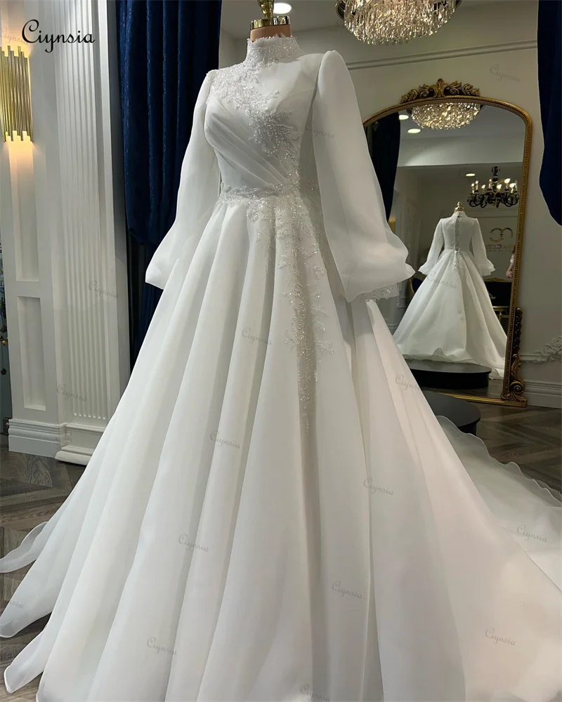 Ciynsia Plus Size Wedding Dresses for Bride Puffy Long Sleeve Appliques Beaded Princess Bridal Ball Gown Vestido De Noiva 2024