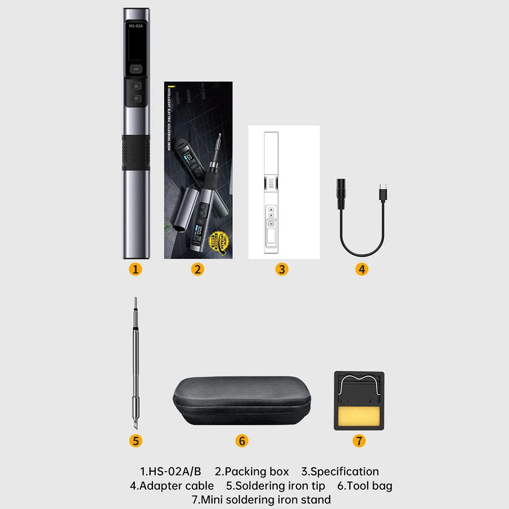 1Set HS-02A Smart Soldering Iron Soldering Rework Station PD100W  Repair Tool DC9-24V 0.96 IPS High-definition Color Screen