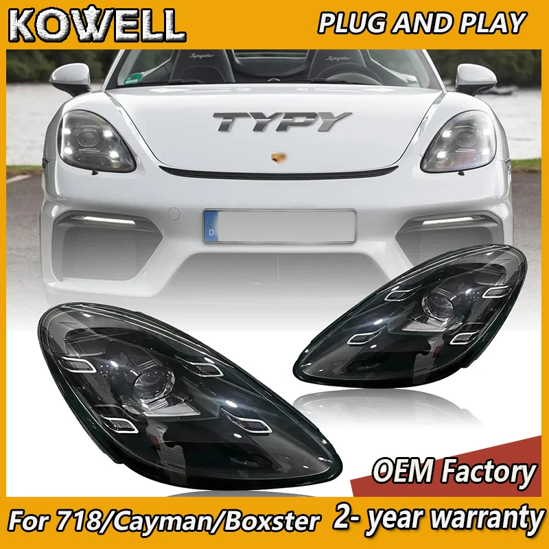 

Car Styling for Porsche 718 Headlight 2016-2021 Cayman Front Light Boxster DRL Turn Signal High Beam Angel Eye Projector Lens