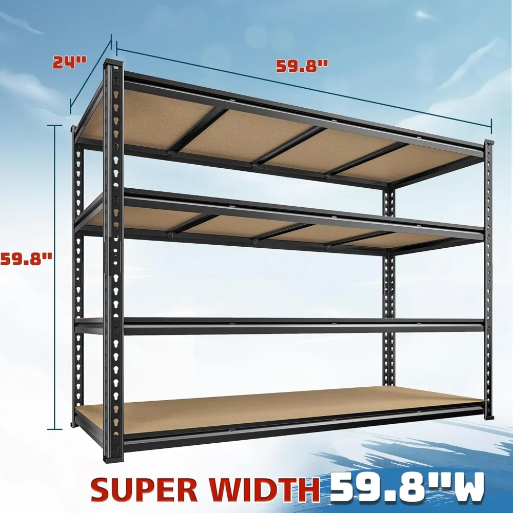 Heavy Duty Adjustable 4-Tier Metal Storage Shelves for Garage, 2200LBS Capacity, 59.8W x 59.8H Pantry Shelving System