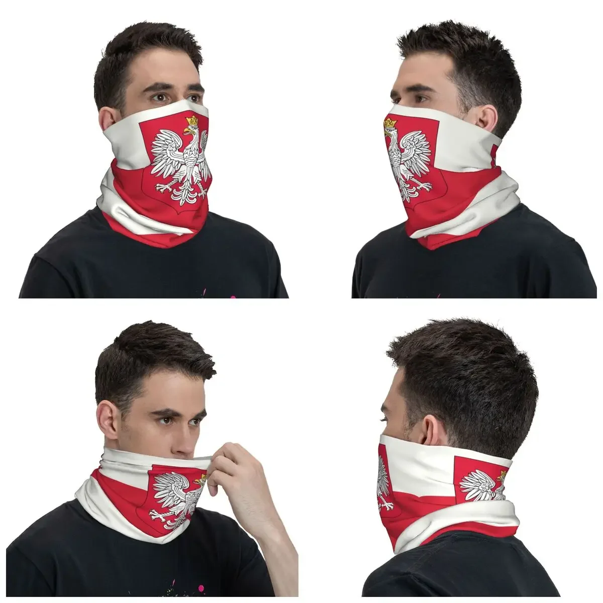 Kingdom Of Poland Flag Bandana Winter Neck Warmer Men Windproof Wrap Face Scarf for Hiking Polska Coat Of Arms Gaiter Headband